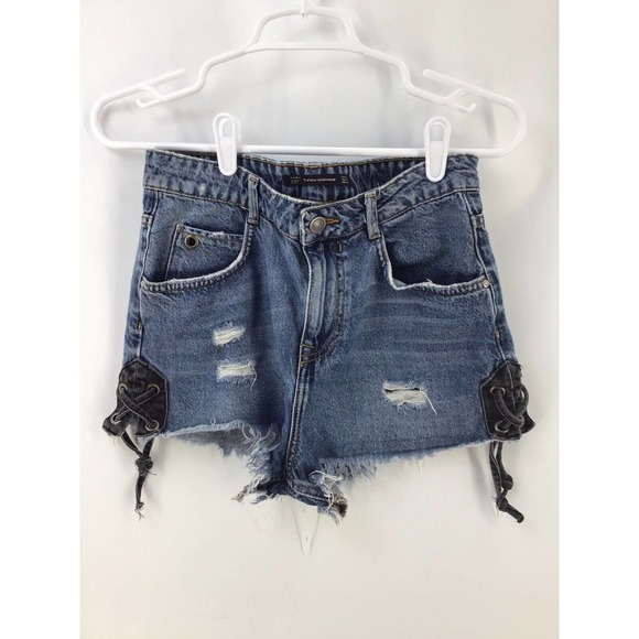 Zara Womens Size 4 Blue Denim Jean Cut Off Shorts Distressed - Picture 7 of 15